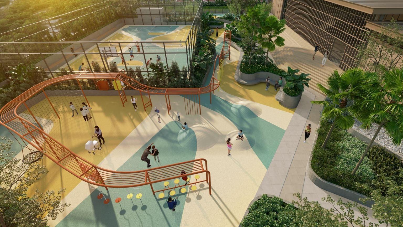 Artist impression of playground and outdoor deck