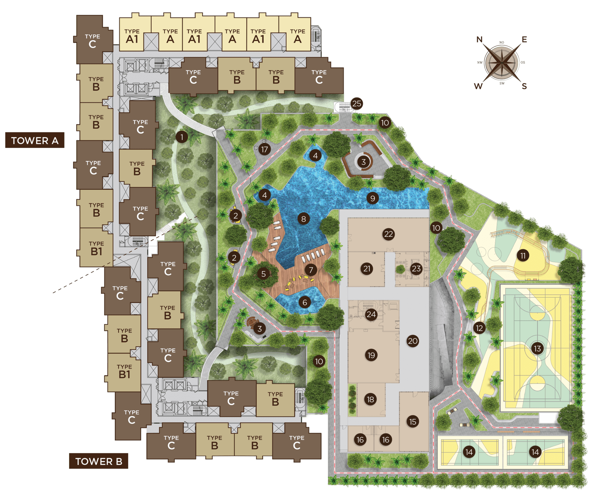 Amberwood Residences numbered facilities map
